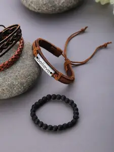 SOHI Men Black Leather Wraparound Bracelet