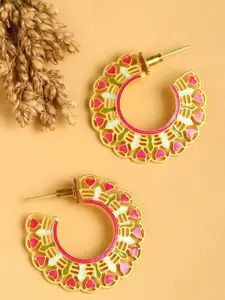 SOHI Gold-Toned & Red Contemporary Half Hoop Earrings