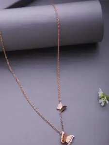 SOHI Rose Gold-Plated Butterfly Shaped Pendant With Chain