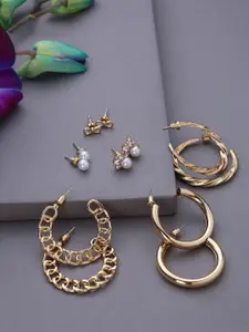 SOHI Set of 3 Gold-Plated Contemporary Studs & Hoop Earrings