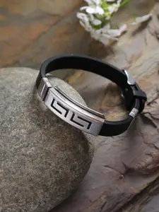 SOHI Men Black & Silver-Toned Interlock Wraparound Bracelet