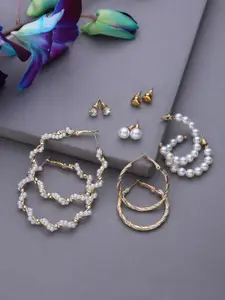 SOHI Set of 6 Gold-Plated Contemporary Studs & Hoop Earrings