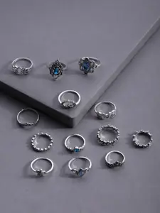 SOHI Woman Set of 13 Silver Designer Ring