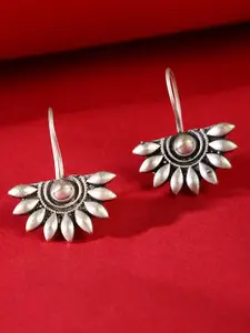SOHI Silver-Toned Floral Shaped Oxidised Drop Earrings
