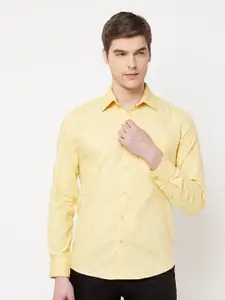 Crimsoune Club Men Yellow Slim Fit Floral Printed Pure Cotton Casual Shirt