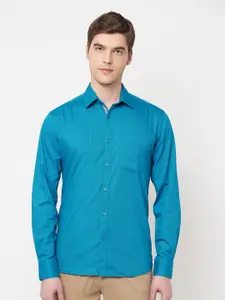 Crimsoune Club Men Blue Solid Slim Fit Pure Cotton Casual Shirt