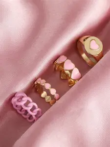 Jewels Galaxy Set Of 4 Gold-Plated Pink Finger Rings
