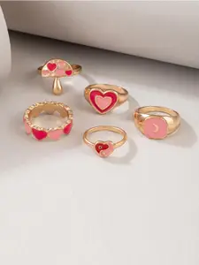 Jewels Galaxy Gold-Plated & Pink Design Detailed Finger Ring