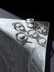Jewels Galaxy Set Of 6 Silver-Plated Finger Ring
