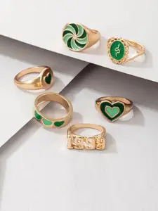 Jewels Galaxy Set Of 6 Gold-Plated Green Finger Rings