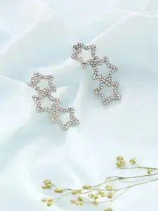 justpeachy Silver-Toned CZ-Studded Star Shaped Studs Earrings