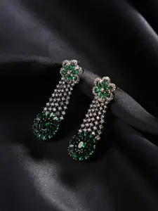 justpeachy Green CZ Studded Chandelier Drop Earrings