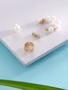 justpeachy Set Of 4 Gold-Toned Contemporary Studs Earrings