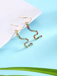 justpeachy Multicoloured Stone Studded Snake Drop Earrings