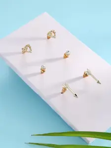 justpeachy Set of 3 Gold-Plated Quirky Studs Earrings