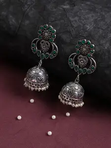 justpeachy Green Stone Studded Dome Shaped Jhumkas Earrings