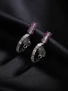 justpeachy Silver-Plated Pink Cubic Zirconia-Studded Contemporary Drop Earrings