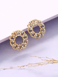 justpeachy Gold-Plated & White Stone-Studded Contemporary Studs Earrings