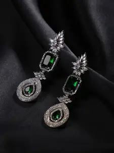 justpeachy Green Silver-Plated Contemporary Drop Earrings