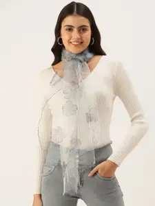ASVA Women Grey Printed Silk Scarf