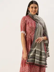 ASVA Women Beige & Brown Embroidered Scarf