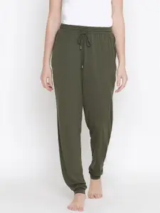Oxolloxo Women Olive Solid Pure Cotton Joggers
