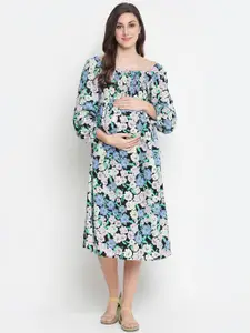 Oxolloxo Black & Blue Floral Maternity Midi Dress