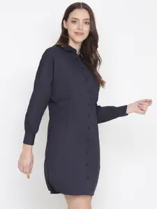 Oxolloxo Women Navy Blue Shirt Dress