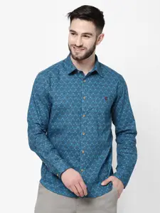 AD By Arvind Men Blue & Green Printed Pure Cotton Casual Shirt