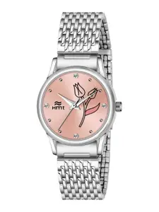 HAMT Women Pink Printed Dial & Silver Toned Bracelet Style Straps Analogue Watch HT-LR400-PNK-CH