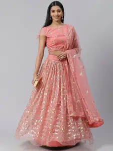 SHOPGARB Pink & Gold-Toned Embellished Semi-Stitched Lehenga Choli With Dupatta