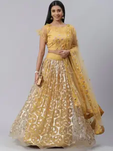 SHOPGARB Mustard & Gold-Toned Embellished Sequinned Semi-Stitched Lehenga & Unstitched Blouse With Dupatta