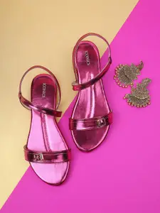ICONICS Women Pink Embellished Open Toe Flats