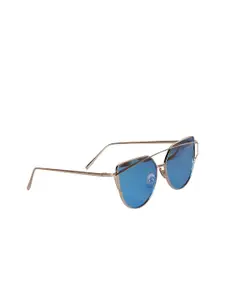 Awestuffs Women Blue Lens & Gold-Toned Cateye Sunglasses with UV Protected Lens
