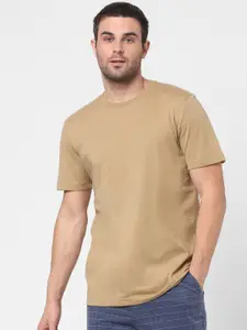 SELECTED Men Brown Cotton T-shirt