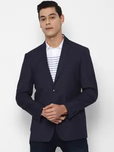 Allen Solly Men Navy Blue Checked Single-Breasted Slim-Fit Casual Blazer