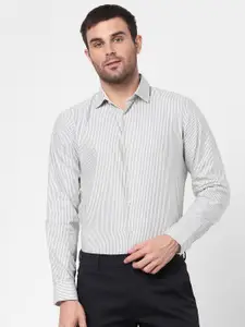SELECTED Men Grey & White Slim Fit Striped Cotton Formal Shirt