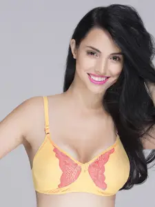 Clovia Cotton Non Padded Wirefree Lacy Full Cup Bra - Yellow