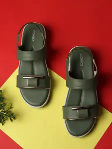 ICONICS Olive Green Embellished Wedge Sandals