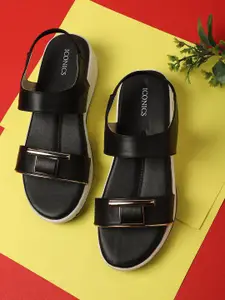 ICONICS Women Black Solid Platform Heel Sandals
