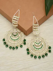 Zaveri Pearls Green Gold-Plated Crescent Shaped Drop Earrings