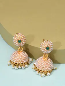 Zaveri Pearls Gold-Toned & White Dome Shaped Jhumkas Earrings