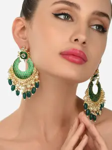 Zaveri Pearls Green Crescent Shaped Chandbalis Earrings