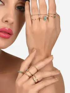 AMI Set Of 12 Gold-Plated Stone-Studded Finger Ring