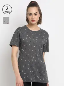 VIMAL JONNEY Women Pack Of 2 Grey  Printed T-shirt
