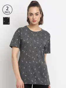 VIMAL JONNEY Women Pack of 2 Grey & Black Printed T-shirt