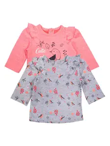 MeeMee Grey & Pink Floral Print Pure Cotton Top