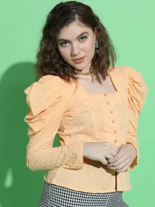 Tokyo Talkies Women Bright Orange Floral Top