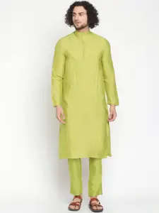 Abhishti Men Lime Green Banarasi Kurta With Pintuck Detail