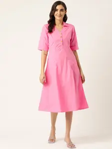 BRINNS Pink Solid Shirt Midi Dress